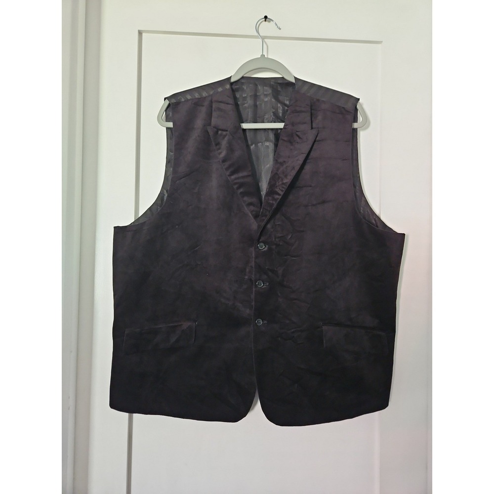 Vintage Black Faux Suede Vest 48L‎ 44W Plus Size Soft Fabric Button Up Lined